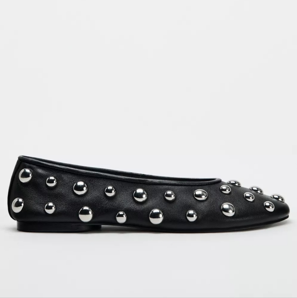 Zara Leather Flats with Silver Studs